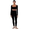 imageSunzel Long Sleeve Workout Tops for Women Breathable Square Neck Crop Top with Built in Bra Cropped Yoga Shirt for Lounge GymBlack