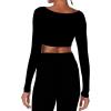 imageSunzel Long Sleeve Workout Tops for Women Breathable Square Neck Crop Top with Built in Bra Cropped Yoga Shirt for Lounge GymBlack