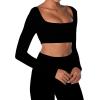 imageSunzel Long Sleeve Workout Tops for Women Breathable Square Neck Crop Top with Built in Bra Cropped Yoga Shirt for Lounge GymBlack