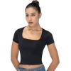 imageSunzel Short Sleeve Shirts for Women Tee Square Neck Basic T Double Layer Tshrit Slim Fit Going Out TopBlack