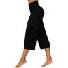 imageSunzel Wide Leg Capri Pants for Women with Pockets High Waisted Tummy Control Yoga Pants Flare Lounge Casual Cropped PantsBlack