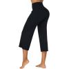 imageSunzel Wide Leg Capri Pants for Women with Pockets High Waisted Tummy Control Yoga Pants Flare Lounge Casual Cropped PantsBlack