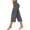 imageSunzel Wide Leg Capri Pants for Women with Pockets High Waisted Tummy Control Yoga Pants Flare Lounge Casual Cropped PantsGrey