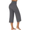 imageSunzel Wide Leg Capri Pants for Women with Pockets High Waisted Tummy Control Yoga Pants Flare Lounge Casual Cropped PantsGrey