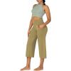 imageSunzel Wide Leg Capri Pants for Women with Pockets High Waisted Tummy Control Yoga Pants Flare Lounge Casual Cropped PantsOlive Green