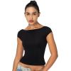 imageSunzel Womens Backless Sexy Going Out Top Double Lined Soft Y2K Basic Crop Tee Cute Shirt with Open Back ampamp Rubber GripBlack