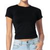 imageSunzel Womens Fitted Tight Short Sleeve Shirts Basic Slim Fit T Shirts Soft Crew Neck Trendy Summer Tee TopsBlack