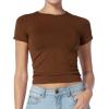 imageSunzel Womens Fitted Tight Short Sleeve Shirts Basic Slim Fit T Shirts Soft Crew Neck Trendy Summer Tee TopsBrown