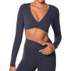 imageSunzel Womens Long Sleeve Crop Top Buttery Soft Deep V Twist Workout Tee with Compression for Yoga Pilates GymAsh Blue