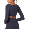imageSunzel Womens Long Sleeve Crop Top Buttery Soft Deep V Twist Workout Tee with Compression for Yoga Pilates GymAsh Blue