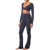imageSunzel Womens Long Sleeve Crop Top Buttery Soft Deep V Twist Workout Tee with Compression for Yoga Pilates GymAsh Blue