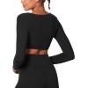imageSunzel Womens Long Sleeve Crop Top Buttery Soft Deep V Twist Workout Tee with Compression for Yoga Pilates GymBlack