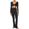 imageSunzel Womens Long Sleeve Crop Top Buttery Soft Deep V Twist Workout Tee with Compression for Yoga Pilates GymBlack