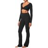 imageSunzel Womens Long Sleeve Crop Top Buttery Soft Deep V Twist Workout Tee with Compression for Yoga Pilates GymBlack