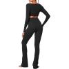 imageSunzel Womens Long Sleeve Crop Top Buttery Soft Deep V Twist Workout Tee with Compression for Yoga Pilates GymBlack
