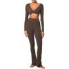 imageSunzel Womens Long Sleeve Crop Top Buttery Soft Deep V Twist Workout Tee with Compression for Yoga Pilates GymSeal Brown