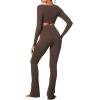 imageSunzel Womens Long Sleeve Crop Top Buttery Soft Deep V Twist Workout Tee with Compression for Yoga Pilates GymSeal Brown