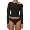 imageSunzel Long Sleeve Shirts for Women Womens Off The Shoulder TopsSlim Fit Double Lined Top with Boat NeckBlack