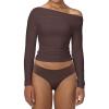 imageSunzel Long Sleeve Shirts for Women Womens Off The Shoulder TopsSlim Fit Double Lined Top with Boat NeckSeal Brown