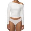 imageSunzel Long Sleeve Shirts for Women Womens Off The Shoulder TopsSlim Fit Double Lined Top with Boat NeckWhite