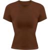 imageSunzel Womens Fitted Tight Short Sleeve Shirts Basic Slim Fit T Shirts Soft Crew Neck Trendy Summer Tee TopsBrown