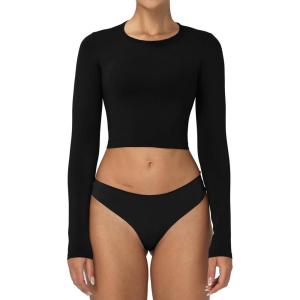 imageSunzel Long Sleeve Fitted Basic T Shirts for Women Crew Neck Basic Tee Cute Trendy Fall Crop Going Out Tops Tight TeesBlack