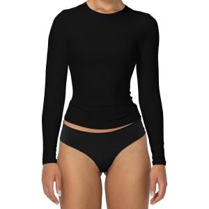 imageSunzel Long Sleeve T Shirts for Women with Crew Neck Double Lined Tops Slim Fit Basic Tee Casual Undershirt OutfitsBlack