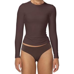 imageSunzel Long Sleeve T Shirts for Women with Crew Neck Double Lined Tops Slim Fit Basic Tee Casual Undershirt OutfitsSeal Brown