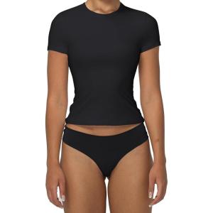 imageSunzel Short Sleeve Shirts for Women Slim Fit Double Lined T Shirt with Crew Neck Basic Summer Tops for Workout ampamp CasualBlack