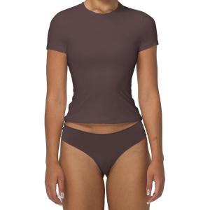 imageSunzel Short Sleeve Shirts for Women Slim Fit Double Lined T Shirt with Crew Neck Basic Summer Tops for Workout ampamp CasualSeal Brown