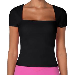 imageSunzel Short Sleeve Shirts for Women Square Neck Crop Tank Top Slim Fit Basic Trendy Tee  Casual Versatile Comfy StyleBlack