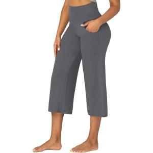 imageSunzel Wide Leg Capri Pants for Women with Pockets High Waisted Tummy Control Yoga Pants Flare Lounge Casual Cropped PantsGrey