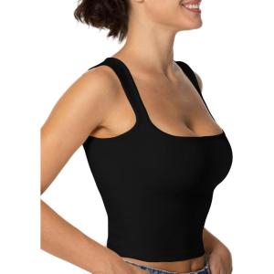 imageSunzel Womens Sexy Sleeveless Crop Top Seamless Wide Square Neck Going Out Tops Summer Trendy Workout Yoga Casual Tank TopBlack