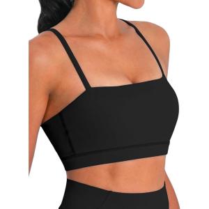 imageSunzel Womens Sports Bra Buttery Soft Adjustable Straps Padded Yoga Bra Scoop Neck Wireless Bra Crop Top for Workout GymBlack