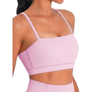 imageSunzel Womens Sports Bra Buttery Soft Adjustable Straps Padded Yoga Bra Scoop Neck Wireless Bra Crop Top for Workout GymCherry Blossom