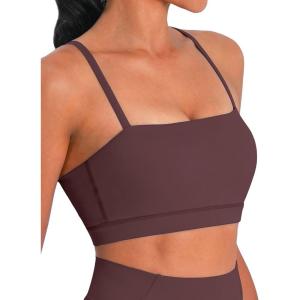 imageSunzel Womens Sports Bra Buttery Soft Adjustable Straps Padded Yoga Bra Scoop Neck Wireless Bra Crop Top for Workout GymChocolate