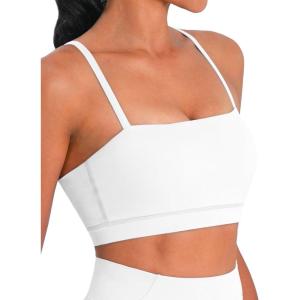 imageSunzel Womens Sports Bra Buttery Soft Adjustable Straps Padded Yoga Bra Scoop Neck Wireless Bra Crop Top for Workout GymCoconut Milk