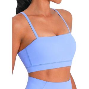 imageSunzel Womens Sports Bra Buttery Soft Adjustable Straps Padded Yoga Bra Scoop Neck Wireless Bra Crop Top for Workout GymPeriwinkle