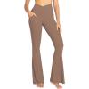imageSunzel Flare Leggings for Women with Pockets Crossover Yoga Pants with Tummy Control High Waisted and Wide LegLight Brown