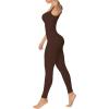 imageSunzel Ribbed Yoga Jumpsuits for Women Sexy Seamless Square Neck Tummy Control Workout One Piece Bodysuits Unitard for WomenBrown