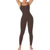 imageSunzel Ribbed Yoga Jumpsuits for Women Sexy Seamless Square Neck Tummy Control Workout One Piece Bodysuits Unitard for WomenBrown