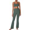 imageSunzel Sunzfly Womens Mini Flare Leggings with Pockets High Waisted Tummy Control Yoga Pants Bootcut Workout Gym CasualAsh Green