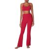 imageSunzel Sunzfly Womens Mini Flare Leggings with Pockets High Waisted Tummy Control Yoga Pants Bootcut Workout Gym CasualScarlet Smile