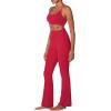 imageSunzel Sunzfly Womens Mini Flare Leggings with Pockets High Waisted Tummy Control Yoga Pants Bootcut Workout Gym CasualScarlet Smile