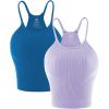 imageSunzel Free to Be Tank Crop Ribbed Tank Tops Seamless Racerback Camisoles No pad Camis Cropped Workout Gym YogaClassic Bluelilac2pcswaist Length