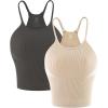 imageSunzel Free to Be Tank Crop Ribbed Tank Tops Seamless Racerback Camisoles No pad Camis Cropped Workout Gym YogaDeep Greybbeige2pcswaist Length