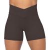 imageSunzel Sunzfly Crossover Biker Shorts for Women No Front Seam V High Waist Yoga Workout Gym Shorts with Tummy ControlSeal Brown