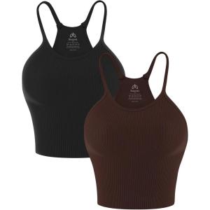 imageSunzel Free to Be Tank Crop Ribbed Tank Tops Seamless Racerback Camisoles No pad Camis Cropped Workout Gym YogaBlack Java Brown2pcscrop