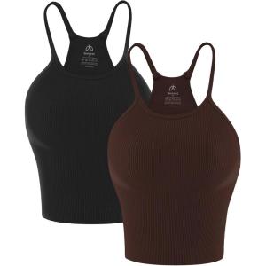 imageSunzel Free to Be Tank Crop Ribbed Tank Tops Seamless Racerback Camisoles No pad Camis Cropped Workout Gym YogaBlackjava Brown 2pcswaist Length