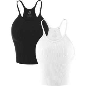 imageSunzel Free to Be Tank Crop Ribbed Tank Tops Seamless Racerback Camisoles No pad Camis Cropped Workout Gym YogaBlackwhite2pcswaist Length